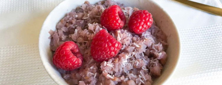 keto noatmeal bowl with raspberries