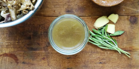 Chicken feet broth in mason jar