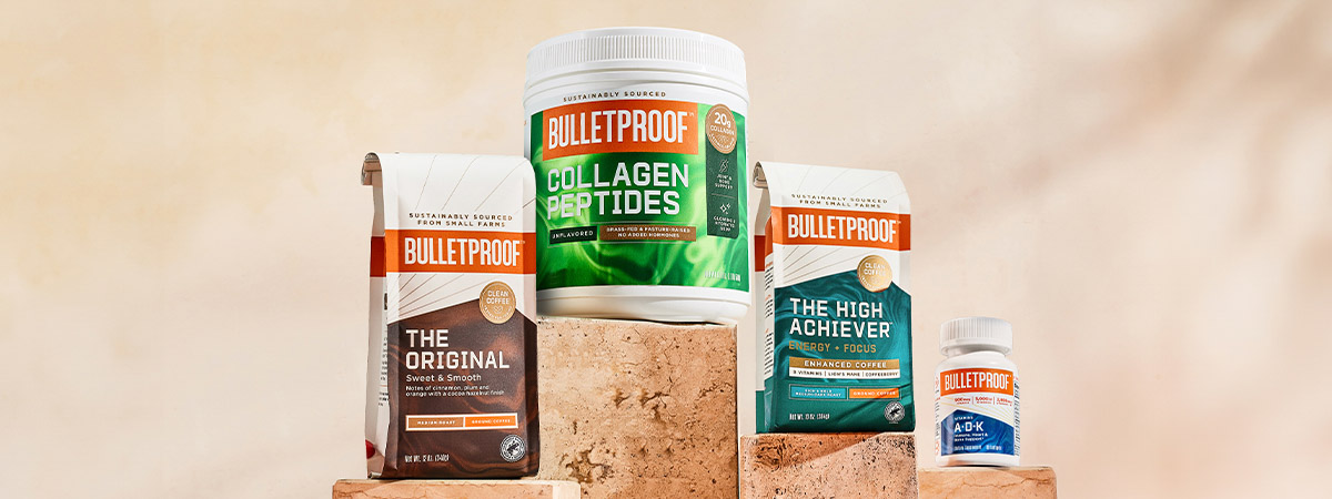 Bulletproof best selling products on display on bricks