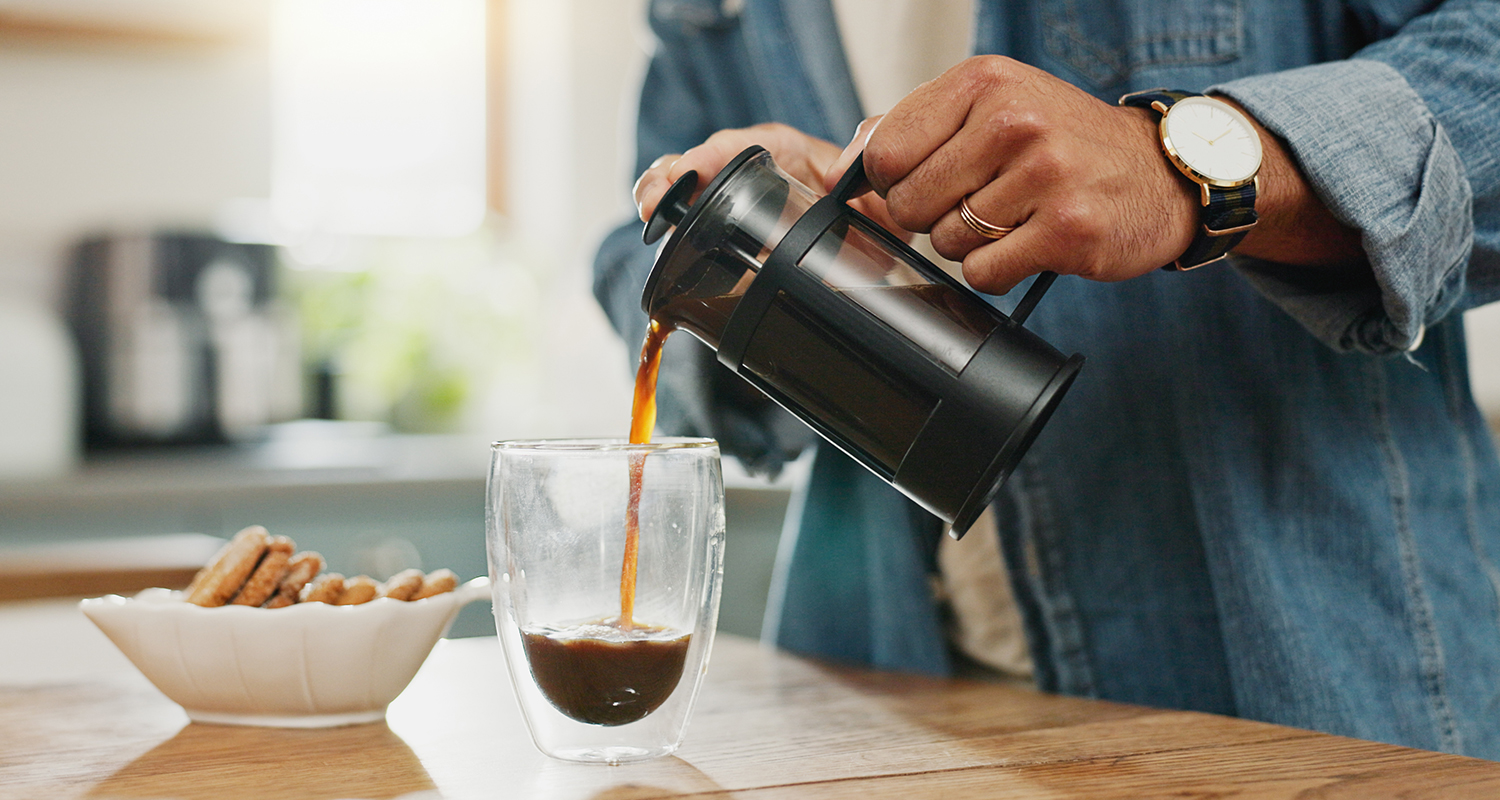 french press coffee being poured