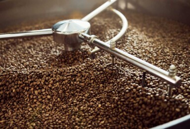 Machine roasting coffee beans.